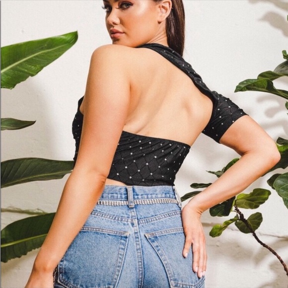 ASYMMETRICAL ONE SHOULDER STUDDED CROP TOP - Picture 5 of 7